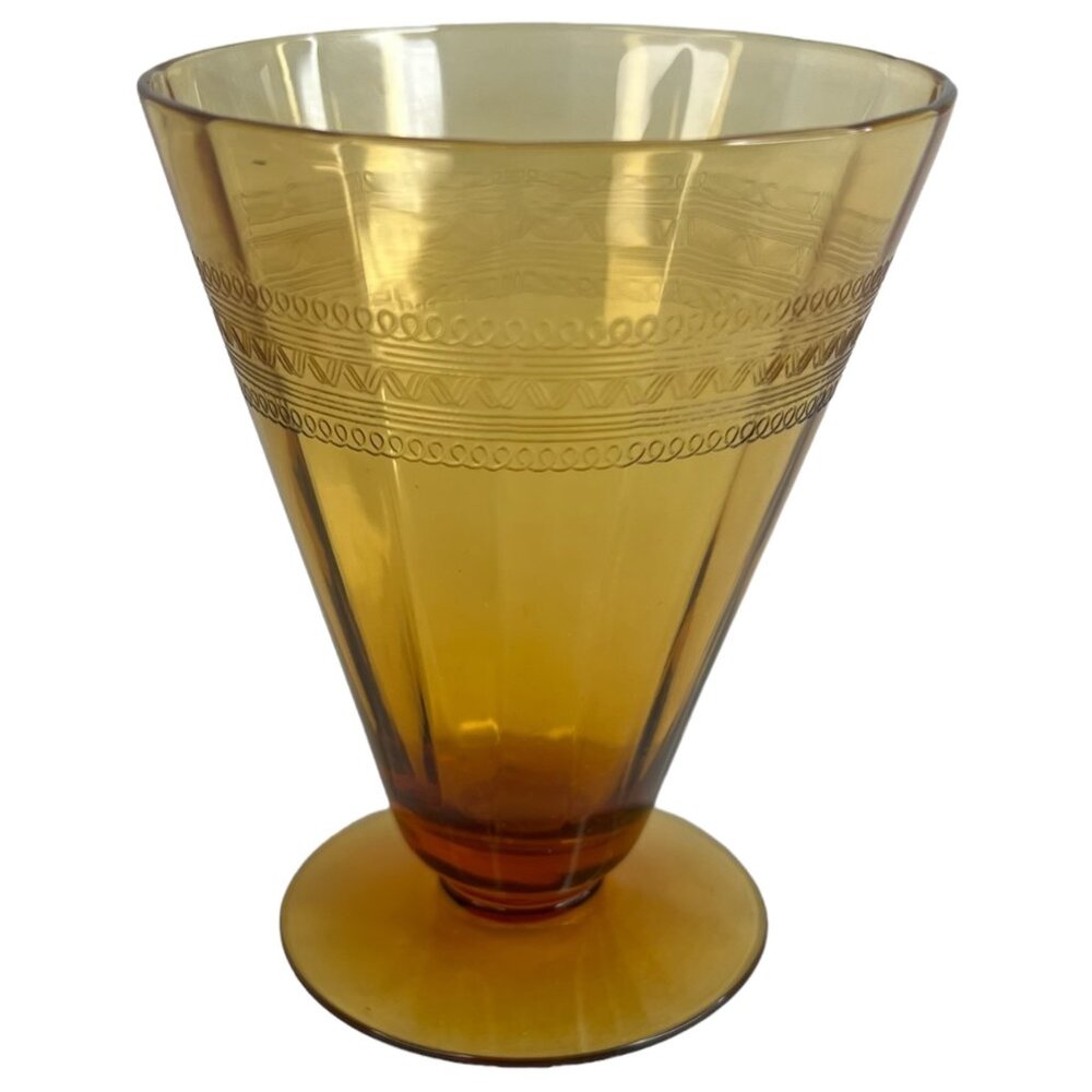 Vintage Amber Depression Glass Drinking Pedestal Cone Shape Geometric‎ Design